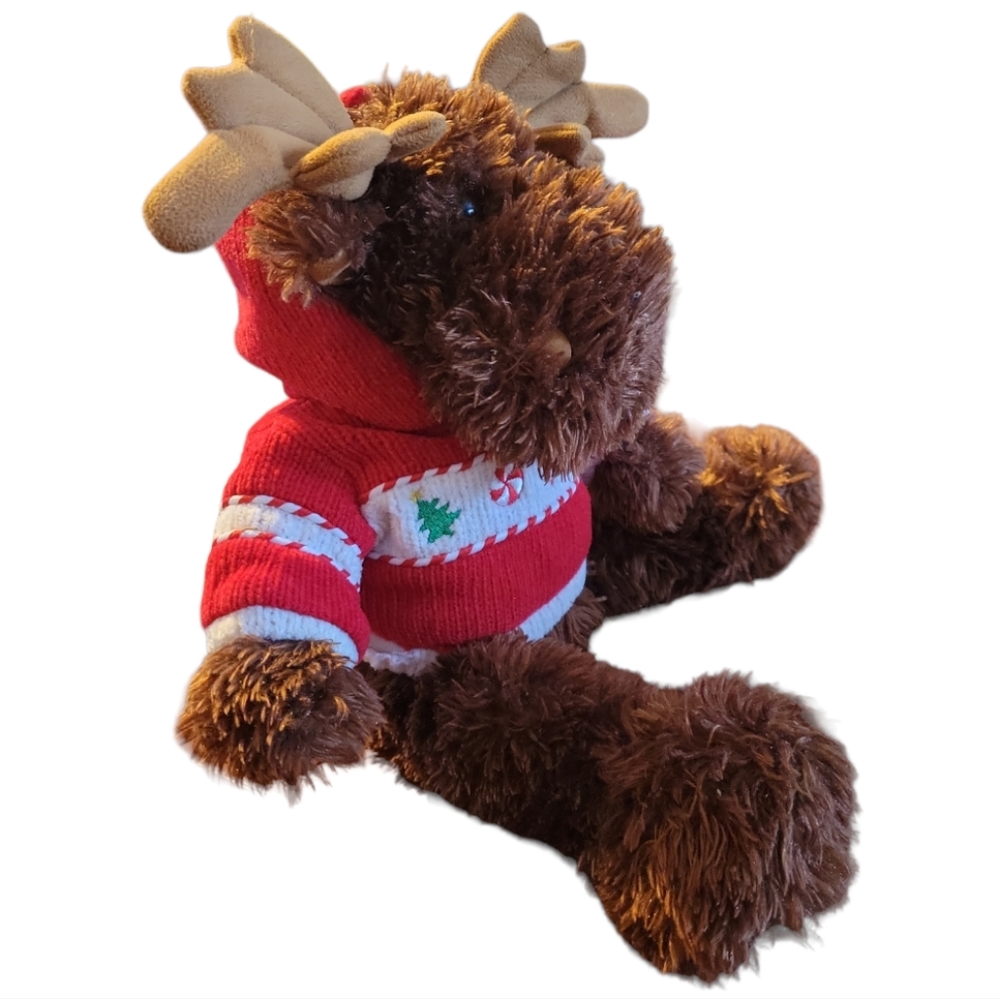 Vtg Dan Dee Reindeer/Moose Christmas Stuffed Plush Candy Cane Red Sweater 20"